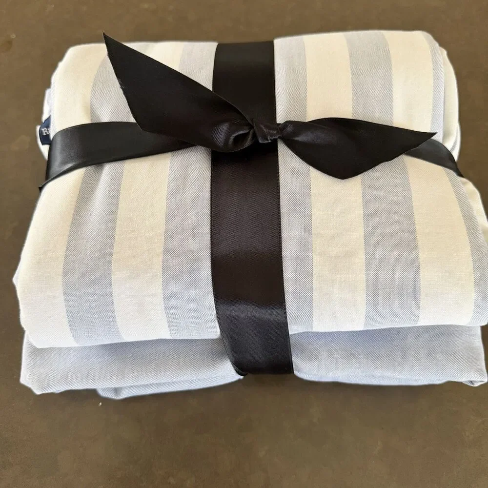 Ralph Lauren Supima Oxford 100% Cotton Blue White Stripe Full/Double Sheets